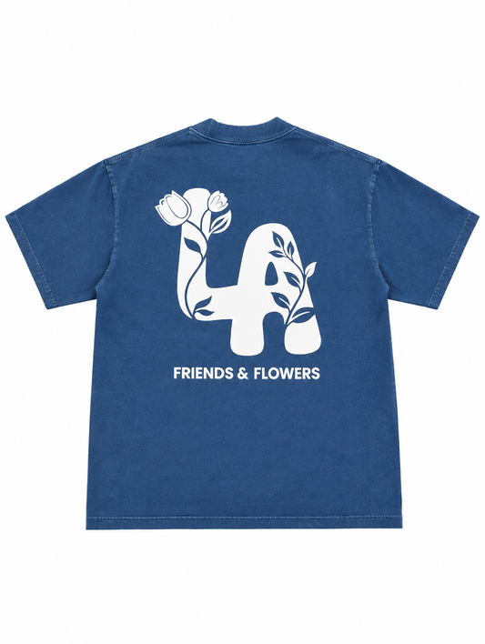 LA Flowers T-Shirt Washed Blue