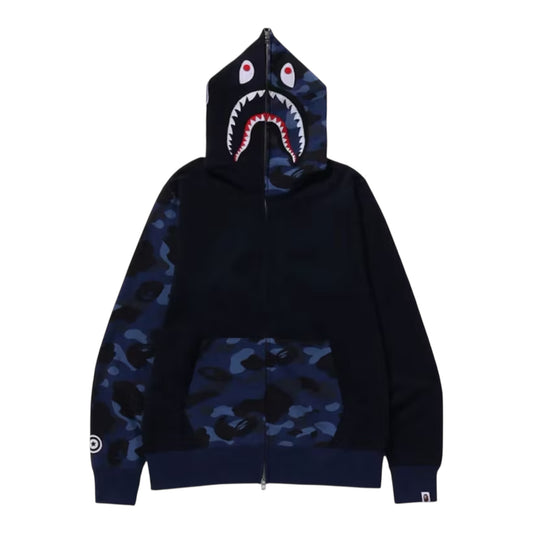 A Bathing Ape Shark Zip Up Hoody Black/ Blue Camo XL