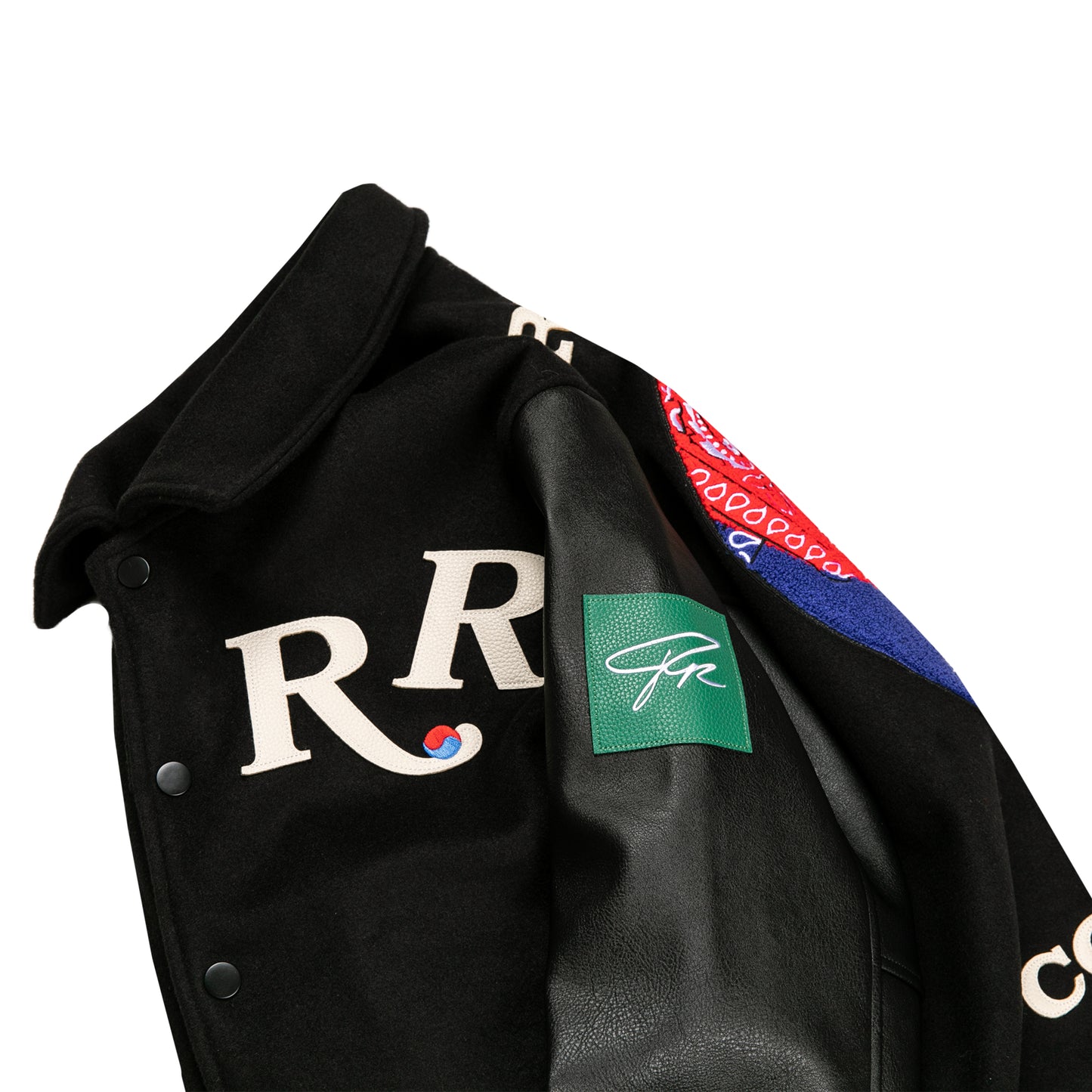 Rrose Yin Yang Leather Varsity Jacket Black