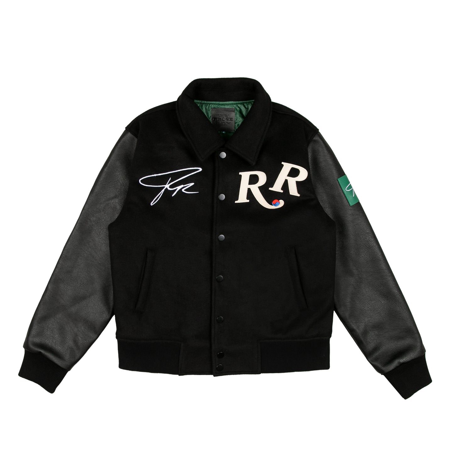 Rrose Yin Yang Leather Varsity Jacket Black