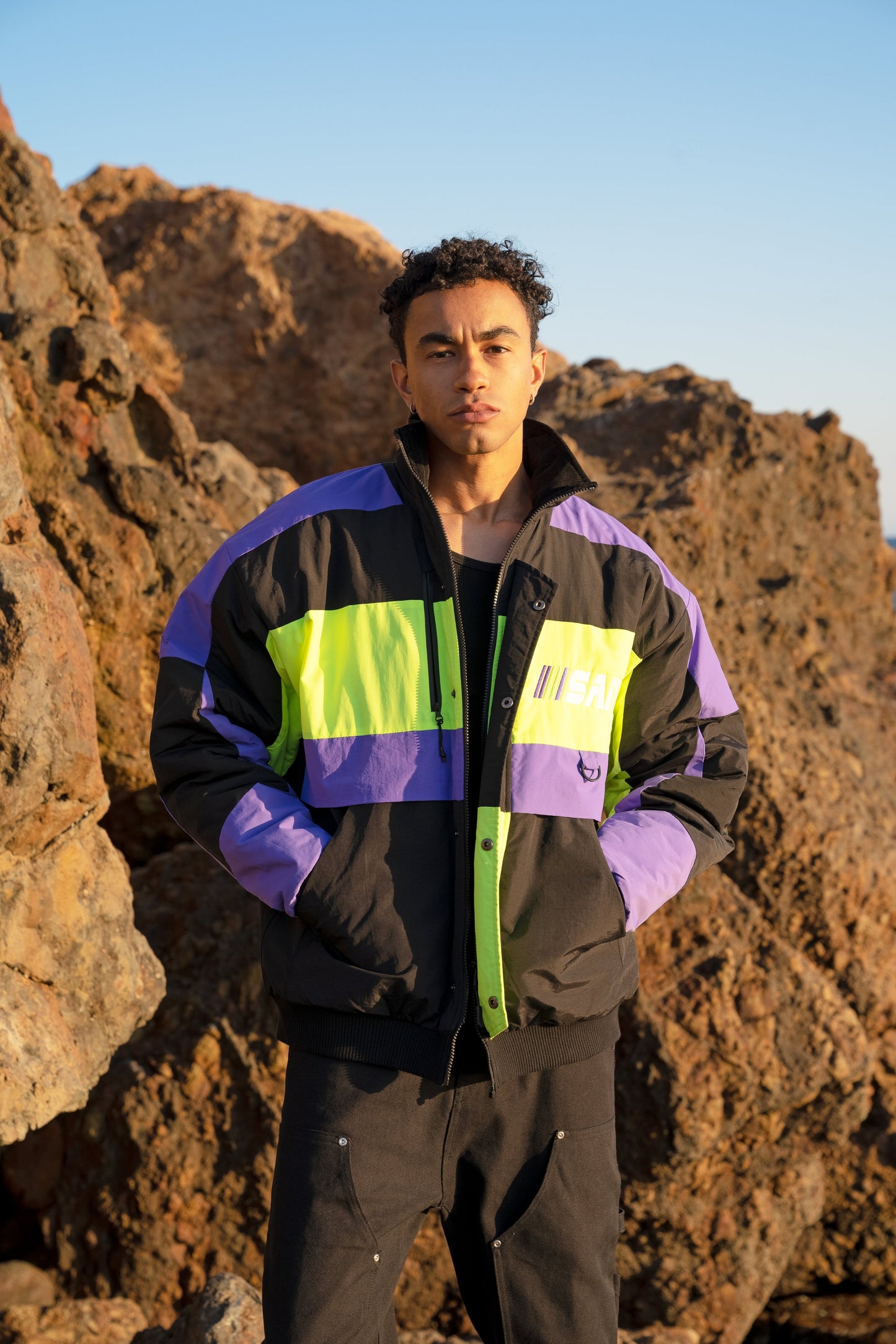 Sango 90's Team Jacket  Lavender Blue / Neon Lime / Midnight Black