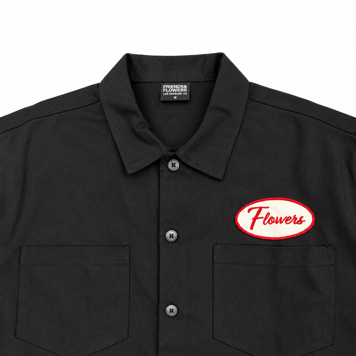 Workman Flower Patch Button Up Shirt Black