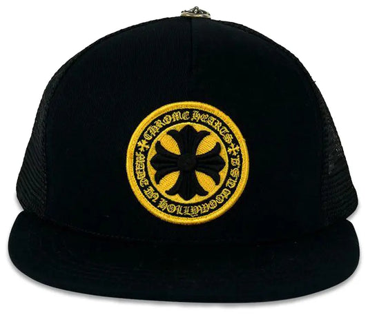 CHROME HEARTS Plus Cross Seal Stamp Black Trucker Hat