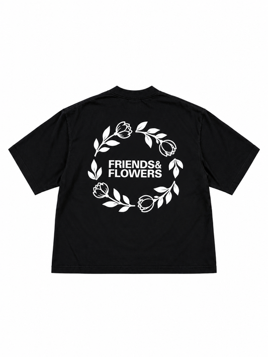 Wreath Logo Drop Shoulder T-Shirt Black