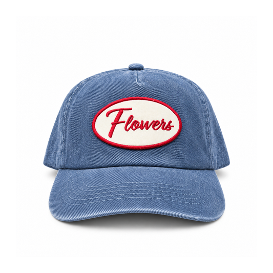Flowers Patch Snapback Hat Denim Blue