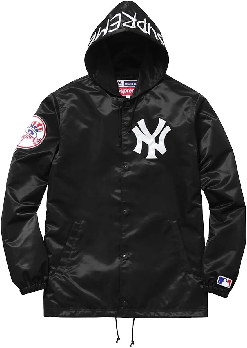 Supreme x Yankees Satin Hooded Coach's Jacket Black Medium