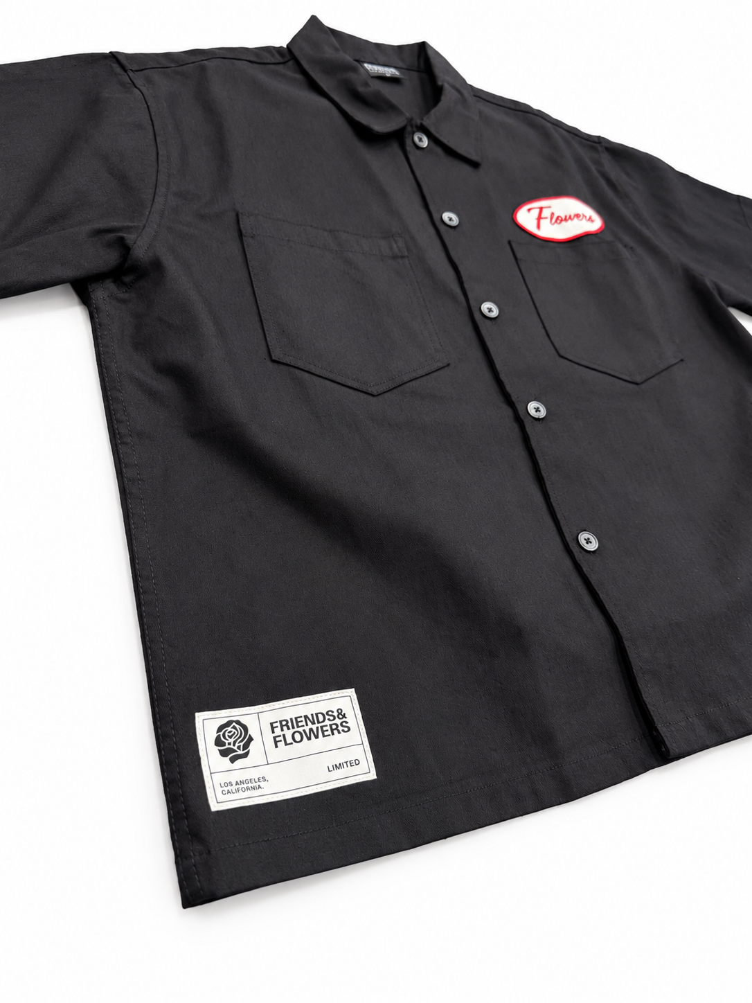 Workman Flower Patch Button Up Shirt Black