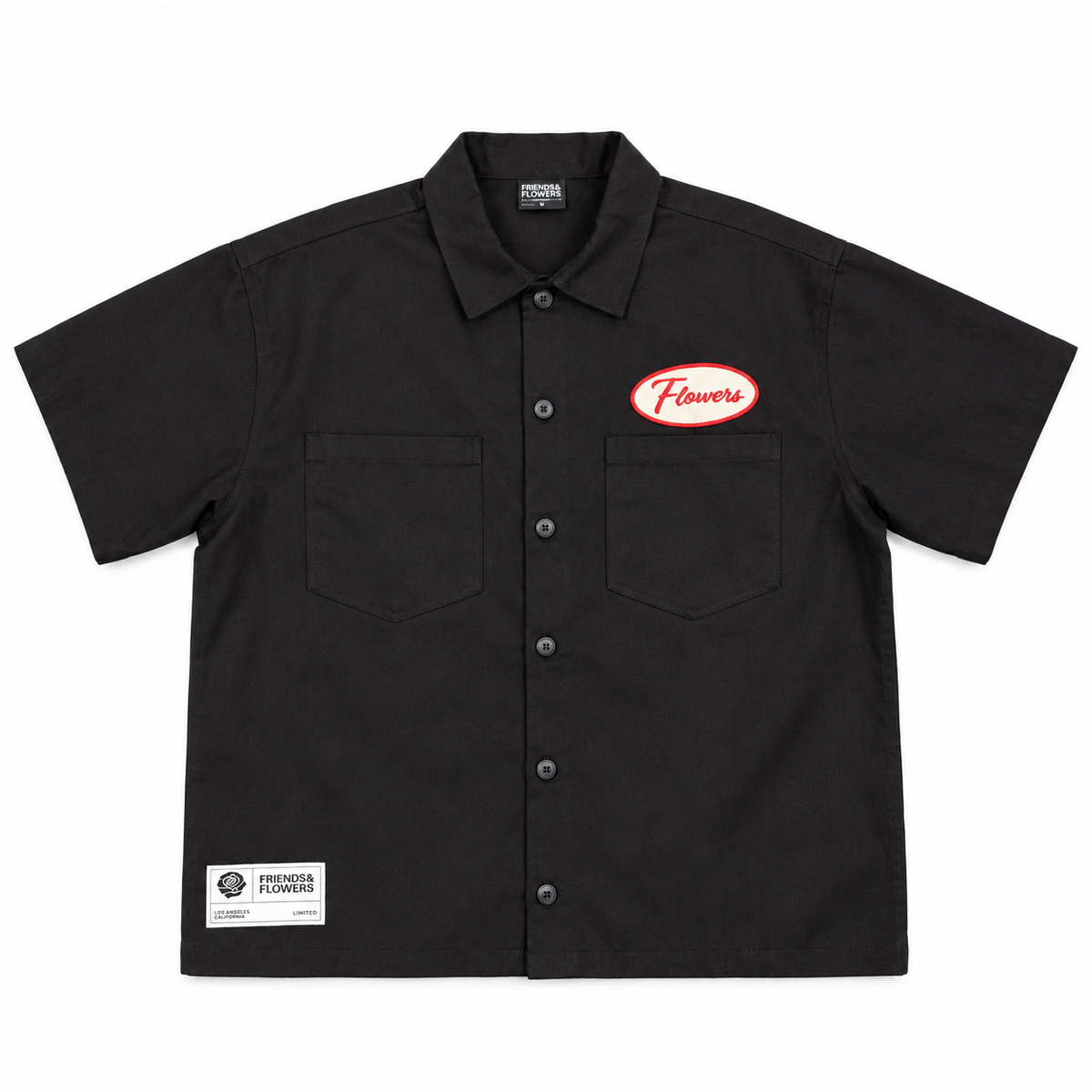 Workman Flower Patch Button Up Shirt Black
