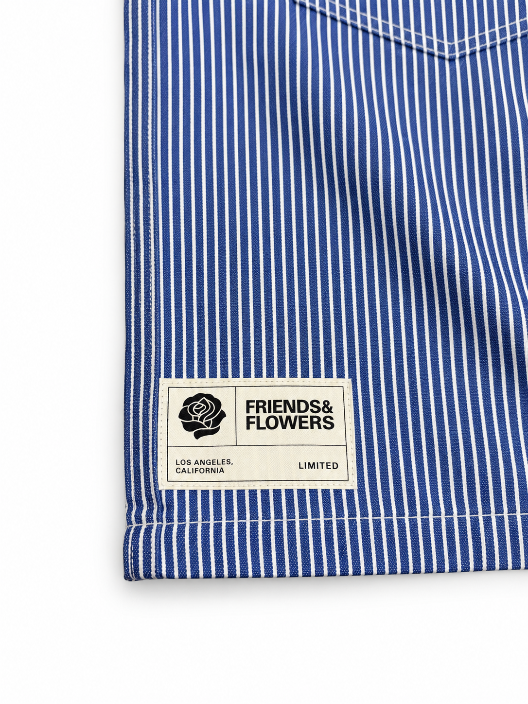 Workman Flower Patch Button Up Shirt Pinstripe Blue