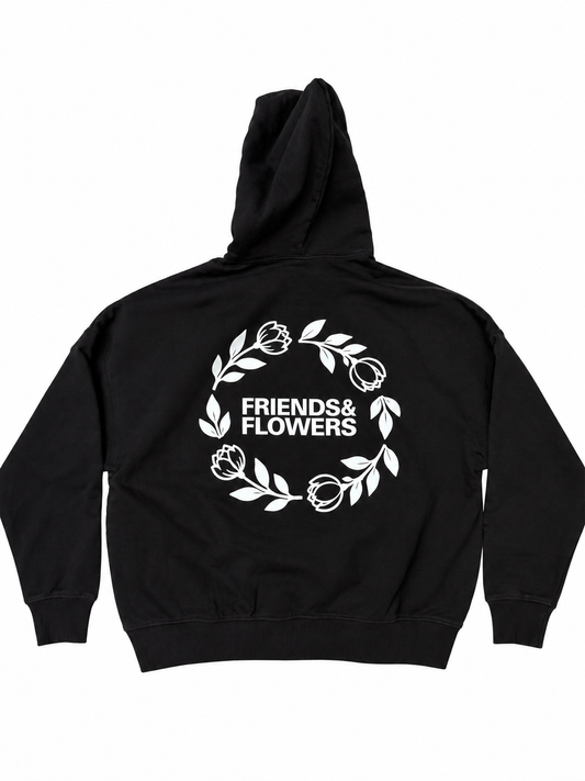 Wreath Logo Cropped Zip-Up Hoodie Black