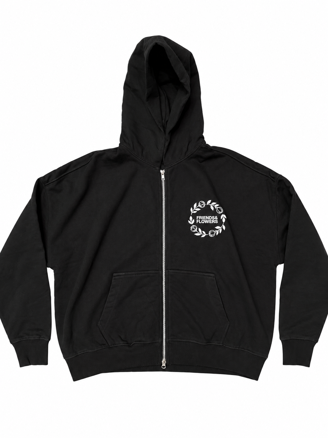 Wreath Logo Cropped Zip-Up Hoodie Black